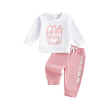 (18-24 Months, White) Herbstoutfit für Mädchen: Pullover mit Buchstabenprint + lange Hose mit elastischem Bund (2-teilig)