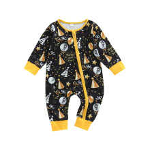 (6-12 Months, Black) Salopetă pentru bebeluși cu imprimeu de baloane și mâneci lungi, guler rotund, cu fermoar, pentru băieți și fete