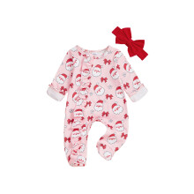 (Newborn, Red) Weihnachtsstrampler für Neugeborene Mädchen, langärmlig, mit Reißverschluss, Weihnachtsmann-Print und Haarreif