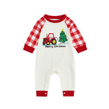 (12-18 Months, Apricot) Salopetă Crăciun bebeluși băieți, mânecă lungă, guler rotund, model copac și mașini, lungime completă