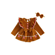 (3-6 Months, Brown) Éadaí Nollag do Chailín Bean, Fear Sinséir, Gúna Romper Muinchille Fada, Banda Ceann Bogha, Sraith 2 phíosa