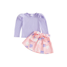 (2-3 Years, Pink) 3-teiliges Outfit für Babymädchen: Langarm-Oberteil, Gürtel, Rock mit Blumenmuster und elastischem Bund.