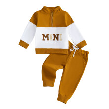 (12-18 Months, Brown) Zweiteiliges Baby-Outfit für Jungen: Langarm-Top mit Stehkragen und Hose mit elastischem Bund