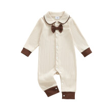 (12-18 Months, Apricot) Baby-Jungen-Herbst-Gentleman-Strampler mit Umlegekragen, langen Ärmeln und durchgehender Knopfleiste