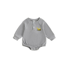 (6-12 Months, Gray) Salopetă de toamnă pentru bebeluși băieți, cu mânecă lungă, guler rotund, broderie excavator, model vaflat