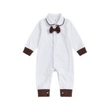 (6-12 Months, White) Baby-Jungen-Herbst-Gentleman-Strampler mit Umlegekragen, langen Ärmeln und durchgehender Knopfleiste