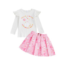 (3-4 Years, Pink) Éadaí 2 phíosa do Chailíní, Léine Gé le Muinchille Fada agus Sciorta Pleatáilte, Fómhar