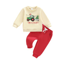 (18-24 Months, Red) Kleinkind-Baby-Kleidungsset: Modischer Langarmpullover mit Weihnachtsmotiv und passender Hose (2-teilig)