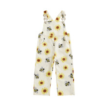 (3-4 Years, Yellow) Toddler Girls Boy Fall Overalls Bee Sunflower Print Sleeveless Square Neck Romper