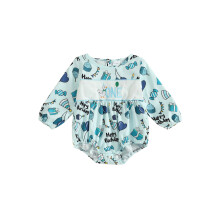 (12-18 Months, Blue) Salopă pentru sugari, salopă de ziua de naștere cu broderie de rață, guler rotund, mânecă lungă