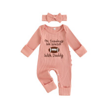 (Newborn, Pink) Baby-Mädchen Herbst-Strampler mit Fußball-Stickerei, langen Ärmeln und Rundhals, inkl. Stirnband-Set