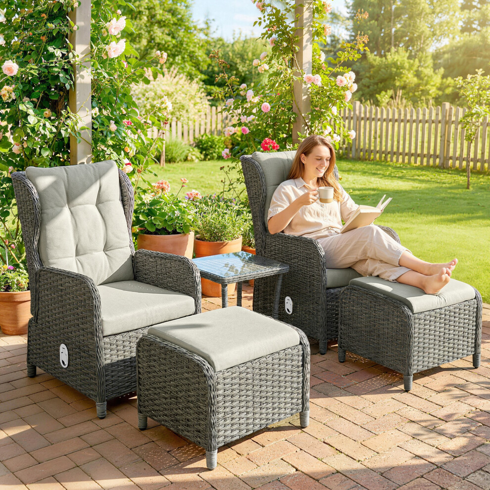 Outsunny Garden Furniture Set, Rattan Reclining Garden Chair Set, Cream