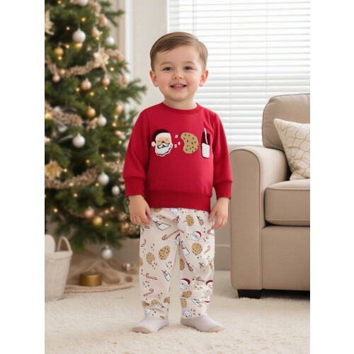 (3-6 Months, Red) 2dílná vánoční sada elastickými kalhotami. 2