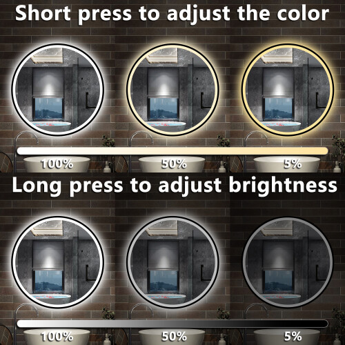 Round black bluetooth bathroom mirror with 3 colour lights clock 1