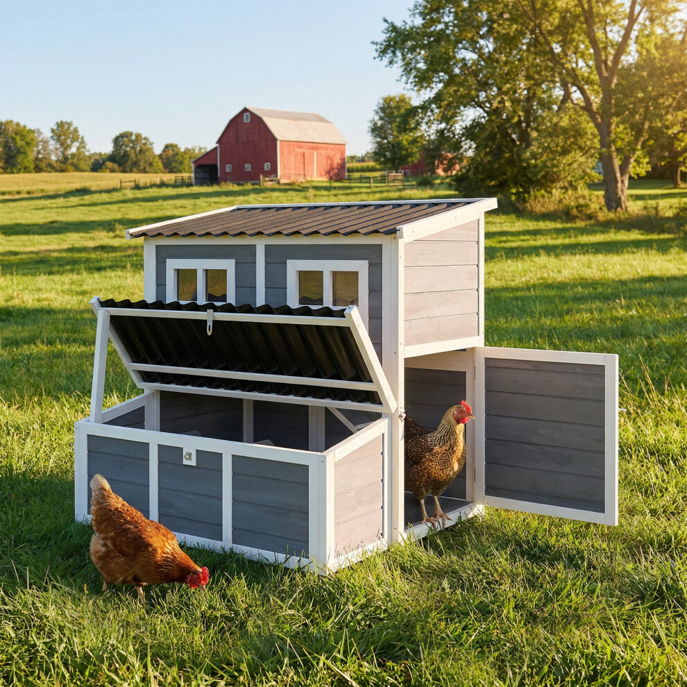 Pawhut Unisex Light Grey Wooden Chicken Coop W/ Nesting Box For 4-6 Chickens, 100 X 86 X 100Cm In - Image 3