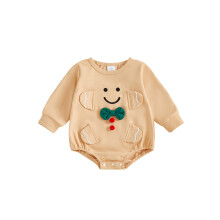 (0-3 Months, Khaki) Salopetă de Crăciun pentru bebeluși, lungă, guler rotund, model Omuleț de turtă dulce, haine casual de toamnă