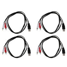 4pcs 1.5M Usb A Male to 2X Rca Phono Male Av Cable Lead Pc Tv Aux Audio Video Adapter
