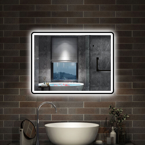 60x80cm black bluetooth led bathroom mirror dimmable