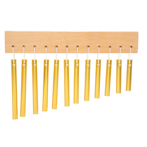12 Note Wind Chime Metal Composite Wood Gold