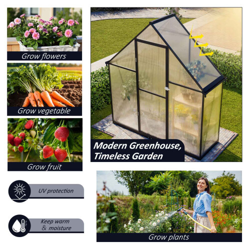 Birchtree BIRCHTREE 6X2FT Polycarbonate Greenhouse Dark Grey 2