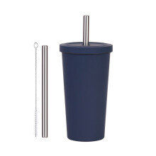 Stainless Steel Tumblers Vacuum Insulation Straw Lid-dark blue