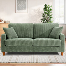 Green Corduroy Loveseat 2 Seater Sofa with Wooden Feet
