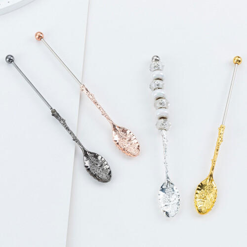 Decorative Long Handle Metal Spoon Beaded-ElectroplatingGun 2