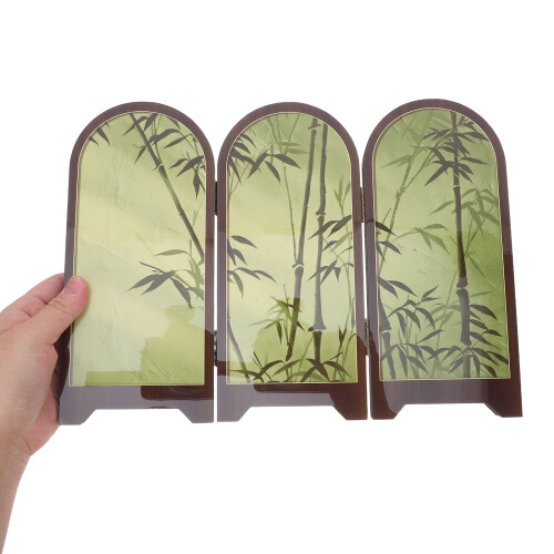Multi Wood Asian Mini Folding Screen Tabletop Decorative Panel 2