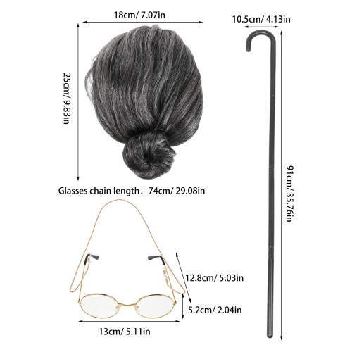 1Ensemble Perruque Réaliste Lunettes Et Canne 1