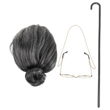 1Ensemble Perruque Réaliste Lunettes Et Canne