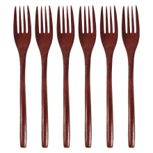 6Pcs Natural Acacia Wood Salad Forks Brown Wooden Kitchen Utensils Set