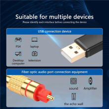 2X USB to Optical Audio Adapter USB A to Fiber Optic Audio SPDIF Port Connection Audio Converter Cable