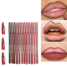 Wasserfeste Lippenkonturenstift-Set, 12 Farben, matte, langanhaltende Stifte mit Spitzer