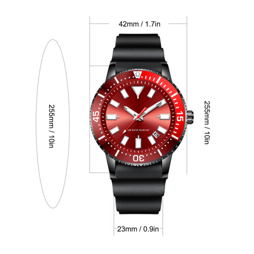 Luminescent Automatic Rotating Bezel Men’s Watch, Silver-Red, 42mm 1