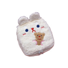 Sac de maquillage ours en peluche pratique, pochette de-Blanc