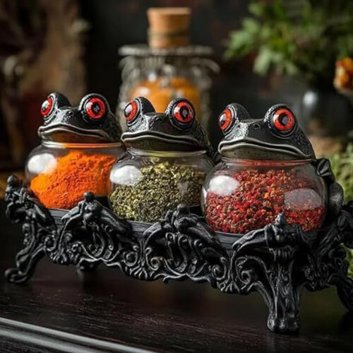 Cooks Themed Frogs Shape Resin Spices Holders Practical Kitchen 2