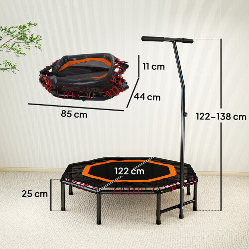 Homcom HOMCOM Foldable Trampoline w/ Adjust Handle, Max Load 150 KG, Orange 2