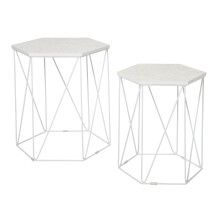Side Table White Marble Effect Living Room Bedside Sofa Modern Set Of 2