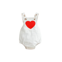 (6-9 Months, White) Újszülött baba romper, csecsemő kisgyermek szívmintás ujjatlan gombos vászon egyrészes
