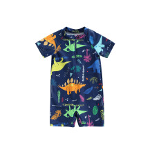 (4-5 Years, Dark Blue) Maillot de bain une pièce pour petits garçons, manches courtes, motif animaux, protection solaire