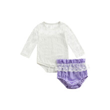 (0-6 Months, Purple) Éadaí Romper do Chailíní Nuabheirthe, Súgradh Dath Soladach Lása Muinchille Fada + Bríste Gearra Ruffle