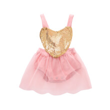 (18-24 Months, Pink) Baba lányoknak Valentin-napi, flitteres, szív alakú, nyitott hátú body tüllszoknyával