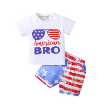 (0-6 Months, White) Peuteroutfit voor jongens voor 4 juli: T-shirt met korte mouwen en brilprint + korte broek