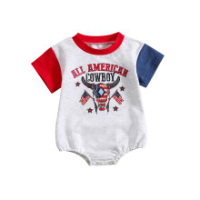 (12-18 Months, Letter Cattle Head) Combinaison d'été pour bébés, manches courtes, col rond, imprimé tête de bétail.