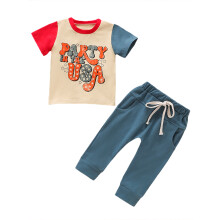 (6-12 Months, Red Blue) Conjunto de verano casual elástico.