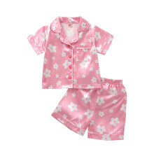 (18-24 Months, Pink Flower) Lasten tyttöjen pyjama, lyhythihainen, kaula-aukkoinen kukkakuvioinen napitettu toppi + löysät lyhyet housut