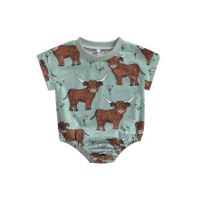 (0-3 Months, Green) Grenouillère western pour bébé garçon, body sans manches à col rond imprimé vache, vêtements pour nouveau-né