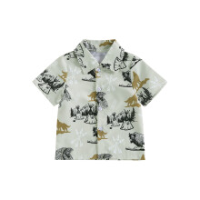 (6-12 Months, Khaki Grey Shirt) Salopetă bebeluși cu cămașă Western, mânecă scurtă, imprimeu vacă, nasturi, haine nou-născuți
