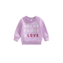 (18-24 Months, Purple) Valentijnsdag meisjestrui, casual met letterprint, lange mouwen, pullover T-shirt peuters, streetwear
