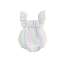 (12-18 Months, Multi-color) Combinaison d'été pour bébé fille, body une pièce à manches papillon et col carré imprimé tie-dye